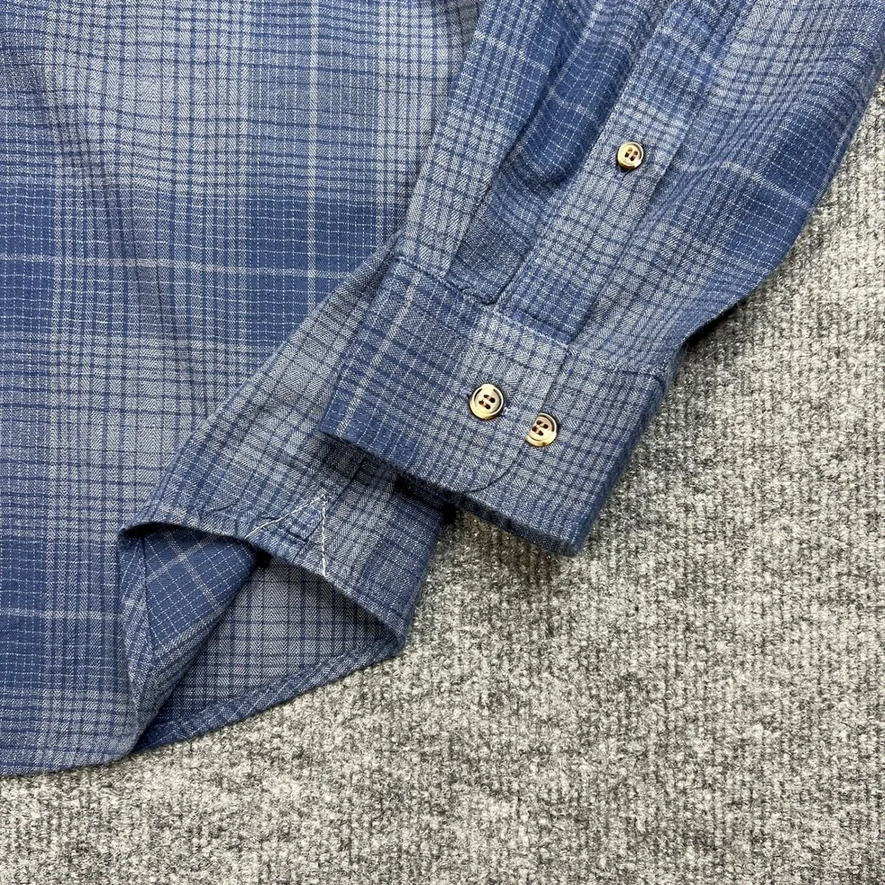 Banana Republic Mens Large Untucked Fit Blue Plaid Long Sleeve Button Down Shirt